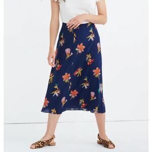 Madewell Atrium Midi Skirt in Bird of Paradise Navy Floral Size 6